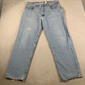 VTG Gap Baggy Jeans Mens 38x32 Blue Light Wash‎ Denim Distressed Worn Frayed Y2K